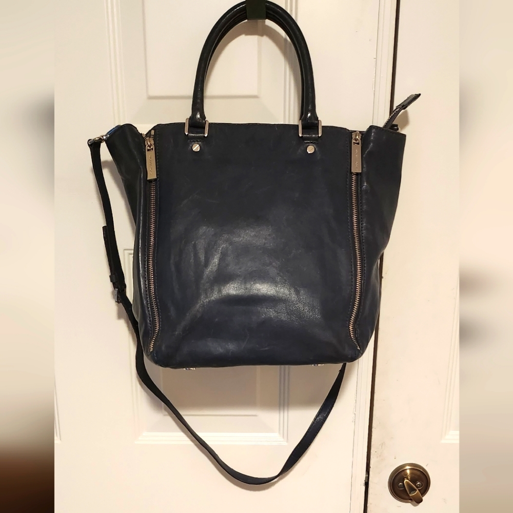 Michael Kors Leather Convertible Crossbody Bag Dark Blue 15" X 11.5"